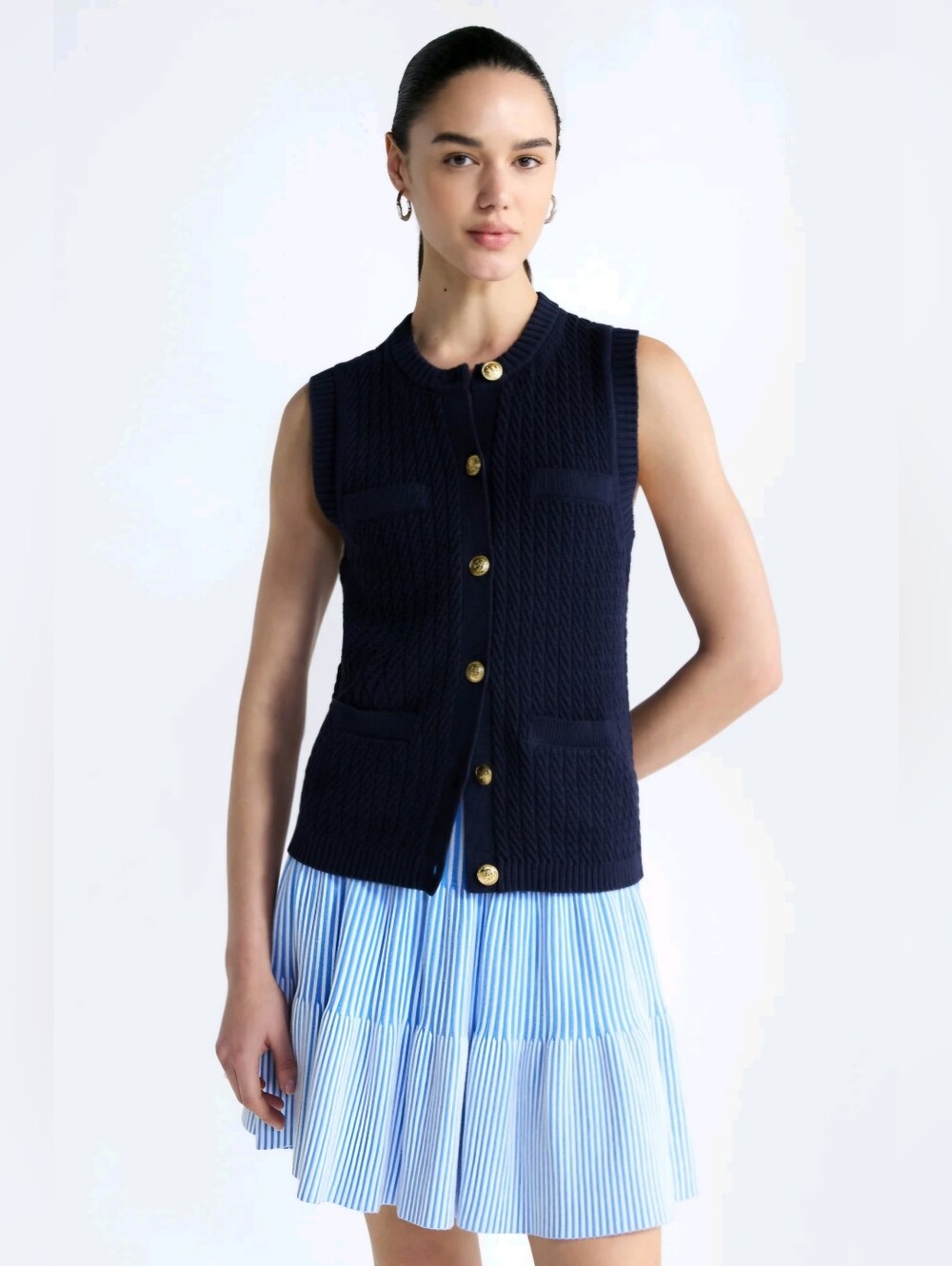Free Assembly Cable Knit Sweater Vest Button Front NWT, Navy